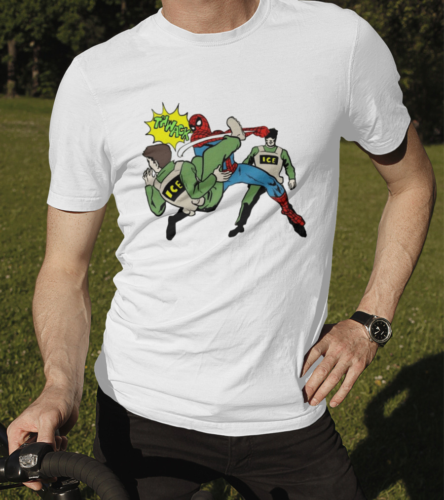 Spider Man Thwack ICE Agents Marvel Super Hero Action Scene T-Shirt