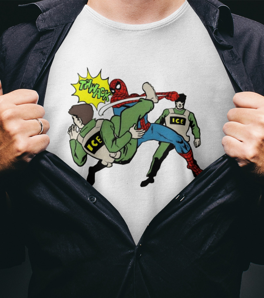 Spider Man Thwack ICE Agents Marvel Super Hero Action Scene T-Shirt