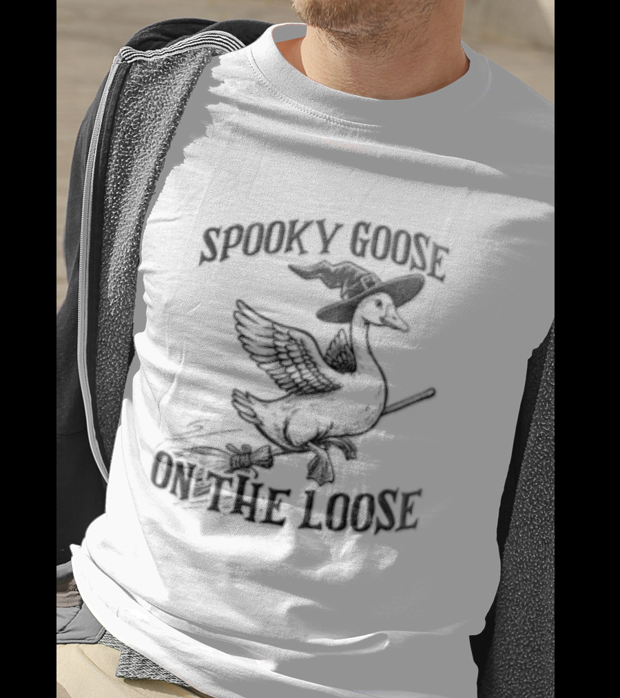 Spooky Goose On The Loose Halloween Witch Hat Broomstick T-Shirt