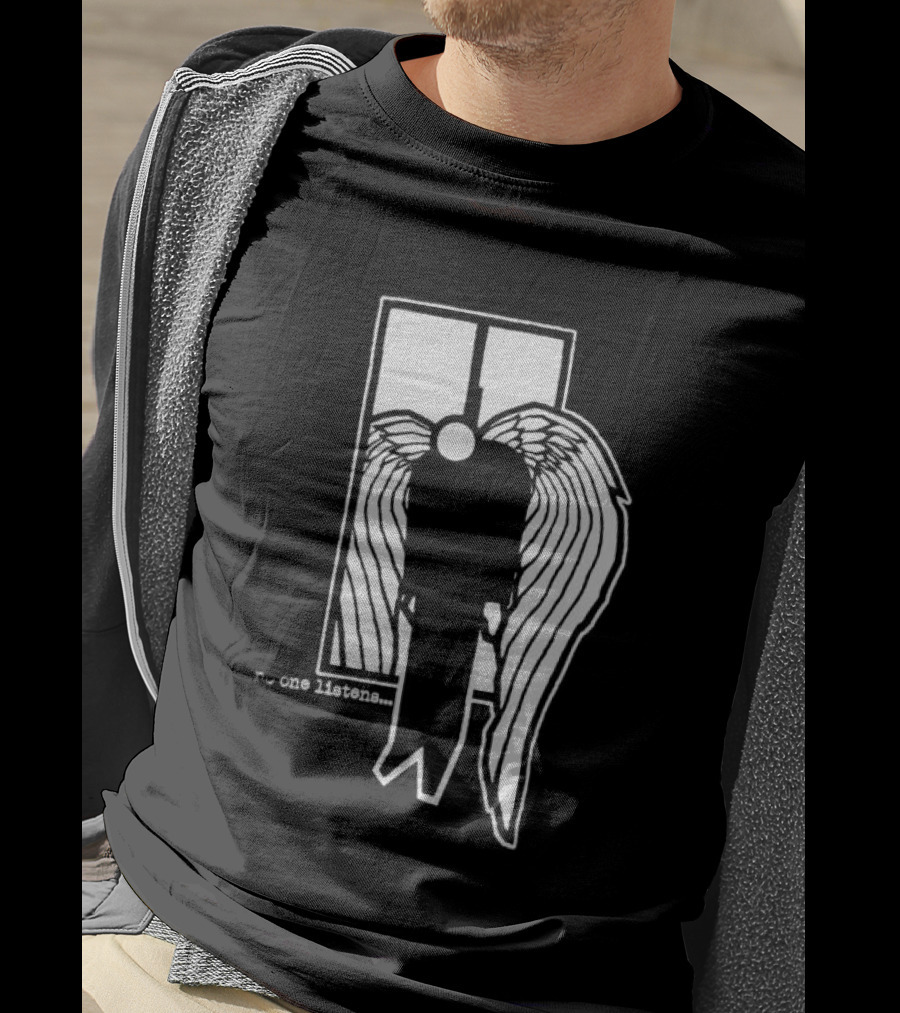 7 Angels 7 Plagues No One Listens Wings Mirror Black T-Shirt