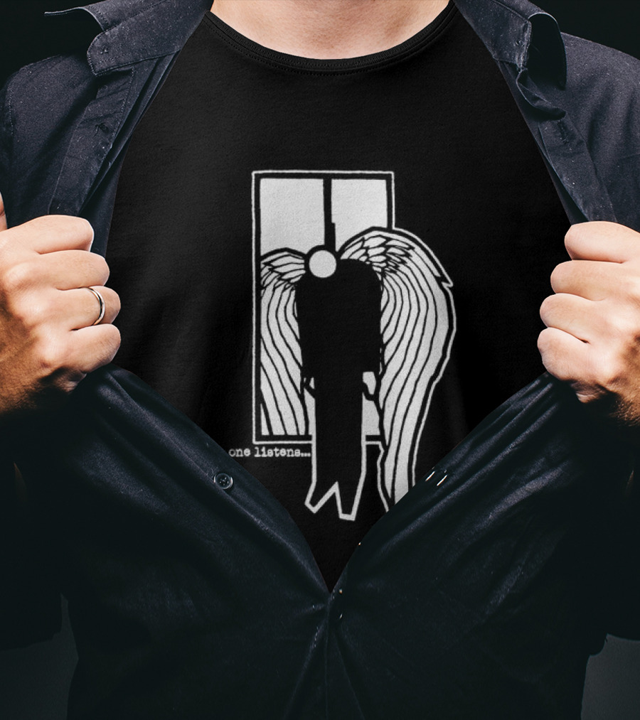 7 Angels 7 Plagues No One Listens Wings Mirror Black T-Shirt