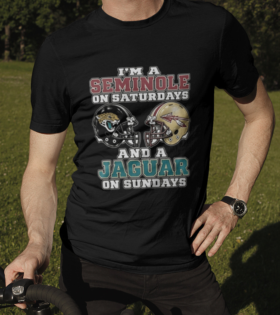 I'm A Seminole On Saturdays And A Jaguar On Sundays Football Fan Helmet T-Shirt