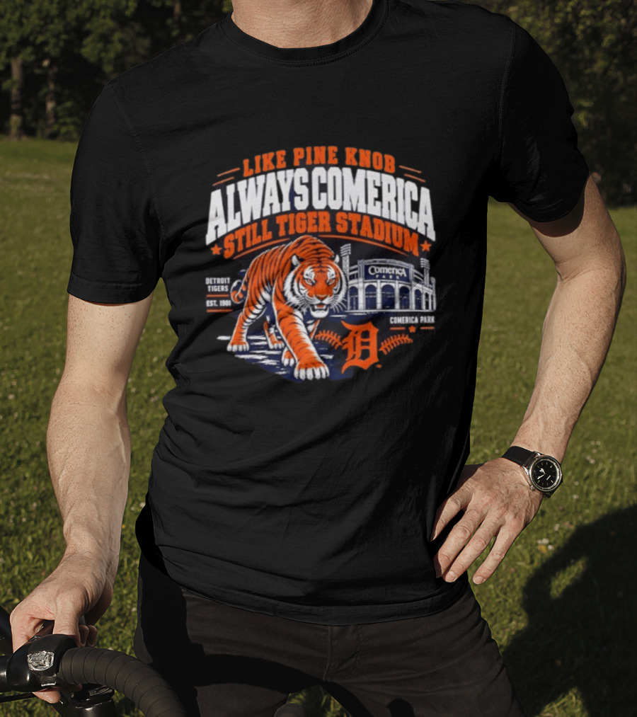 Detroit Tigers 2026 Pine Knob Comerica Tiger Stadium Est 1901 Iconic Baseball Tiger T-Shirt