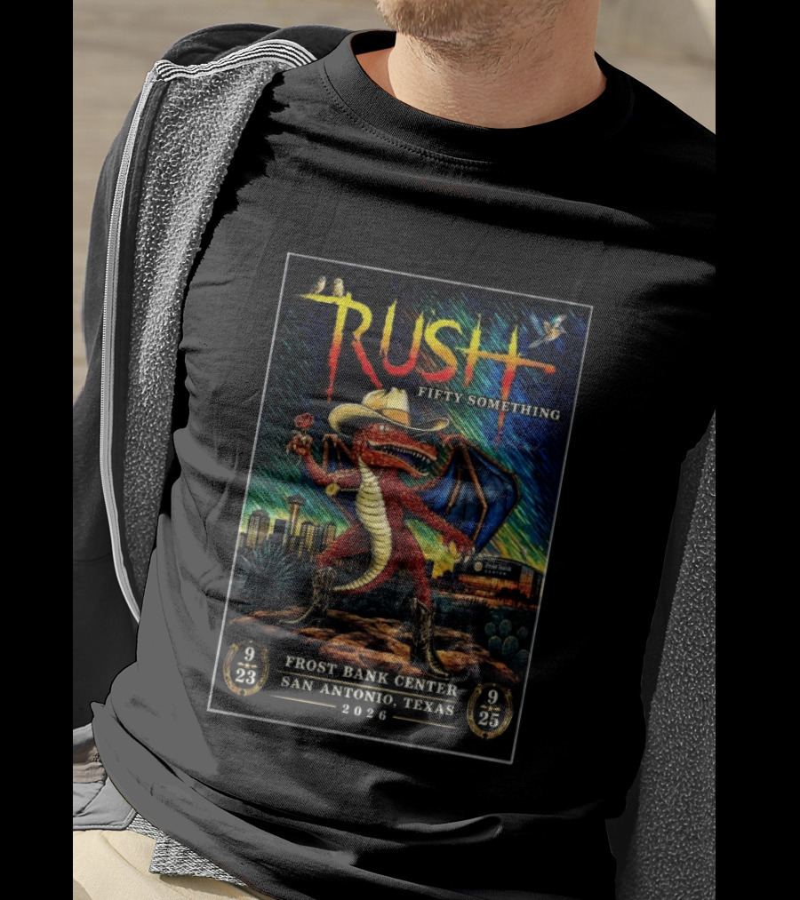 Rush Fifty Something Tour 2026 San Antonio Frost Bank Center Dragon T-Shirt