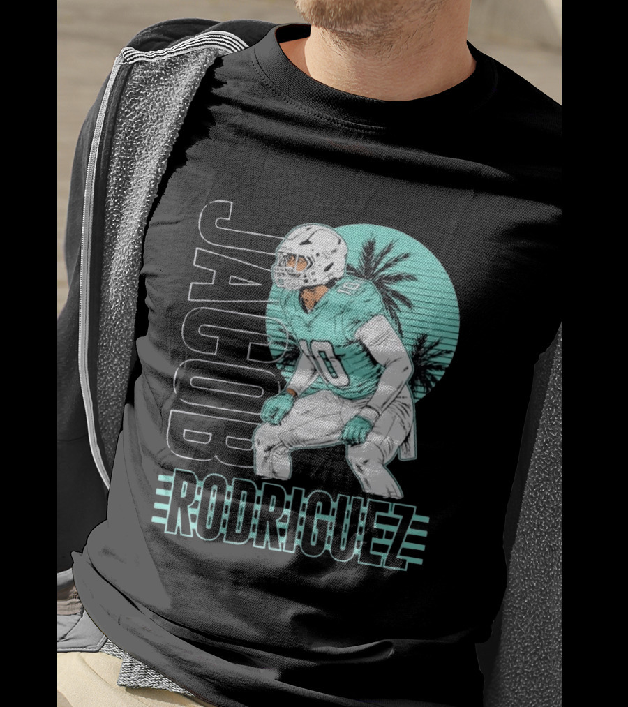 Jacob Rodriguez Miami Dolphins Palm Trees Football Player Tropical Scene T-Shirt