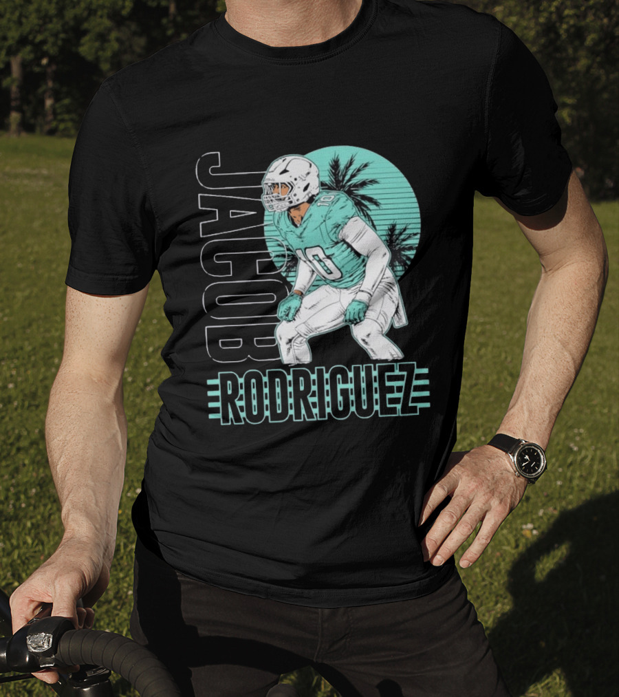 Jacob Rodriguez Miami Dolphins Palm Trees Football Player Tropical Scene T-Shirt