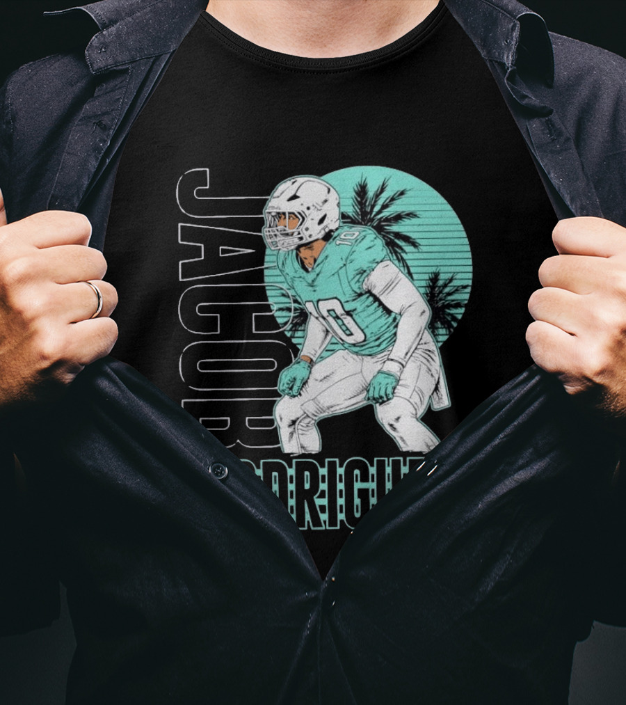 Jacob Rodriguez Miami Dolphins Palm Trees Football Player Tropical Scene T-Shirt