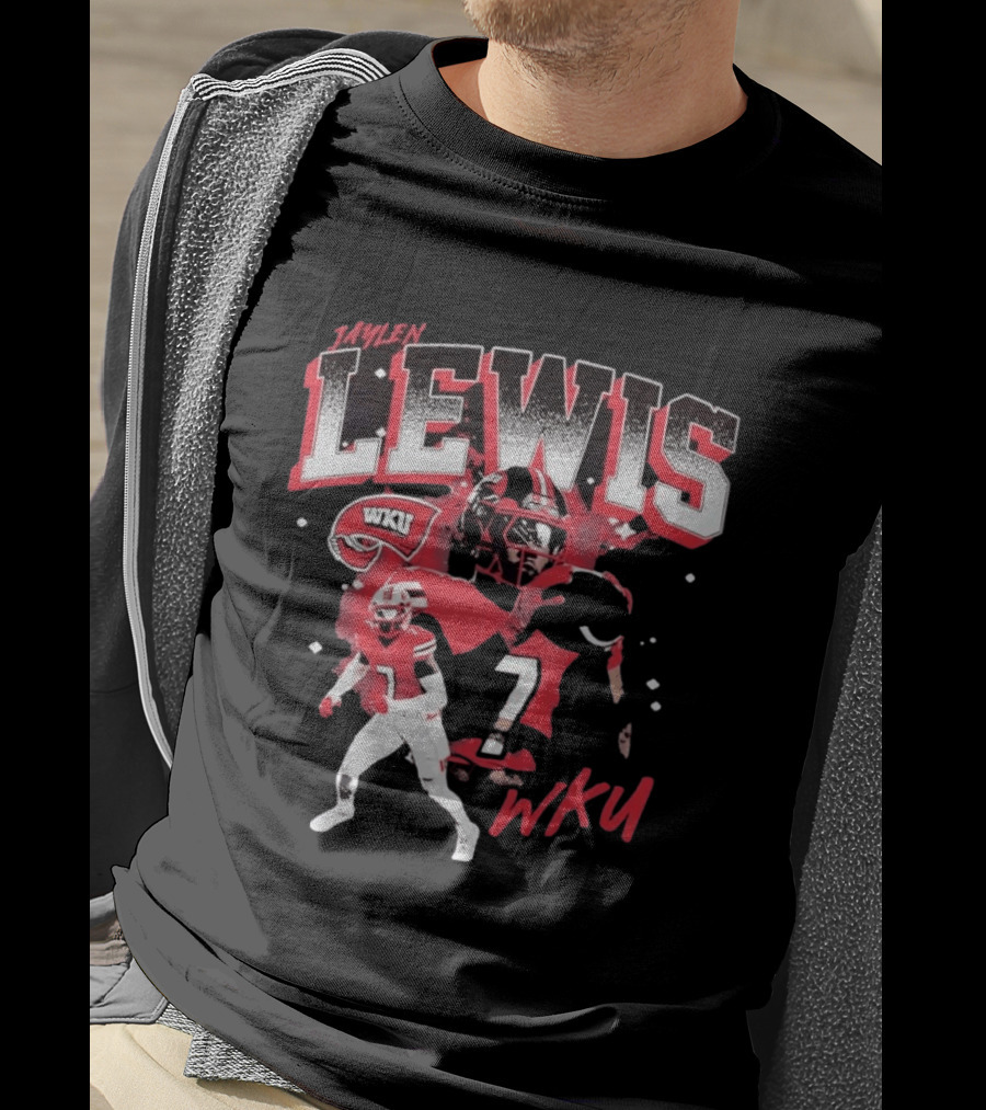 Jaylen Lewis No 7 WKU Football Helmet And Player Action T-Shirt