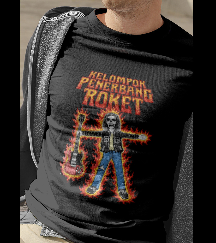 Kelompok Penerbang Roket Skeleton Guitarist In Flames Keegan Records T-Shirt