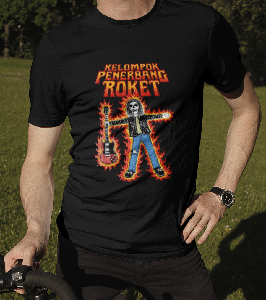 Kelompok Penerbang Roket Skeleton Guitarist In Flames Keegan Records T-Shirt