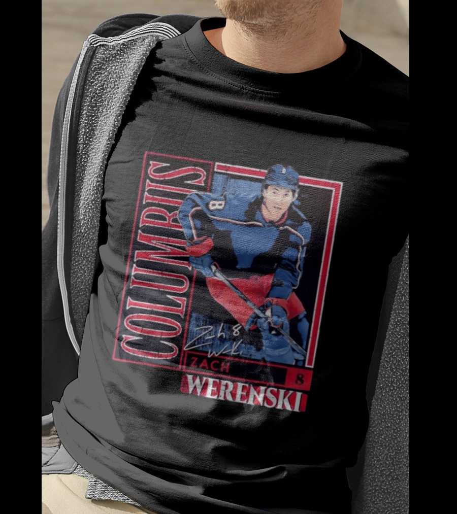Zach Werenski 8 Columbus Blue Jackets Hockey Card T-Shirt
