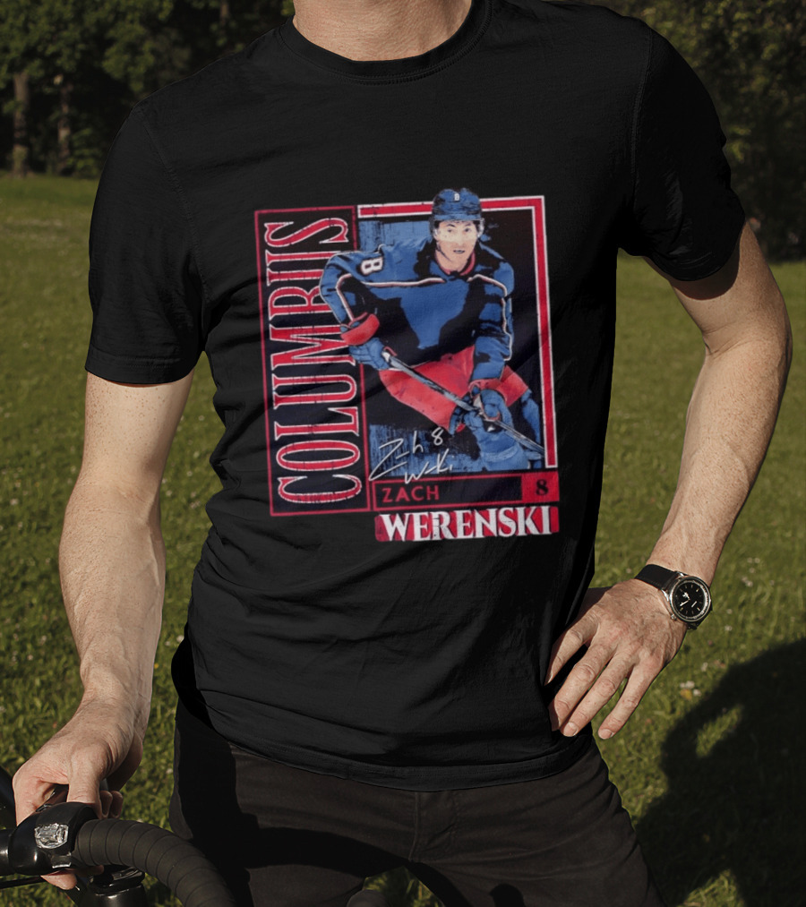 Zach Werenski 8 Columbus Blue Jackets Hockey Card T-Shirt