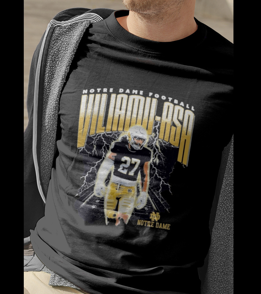 Notre Dame Viliamu Asa No 27 Football Lightning T-Shirt