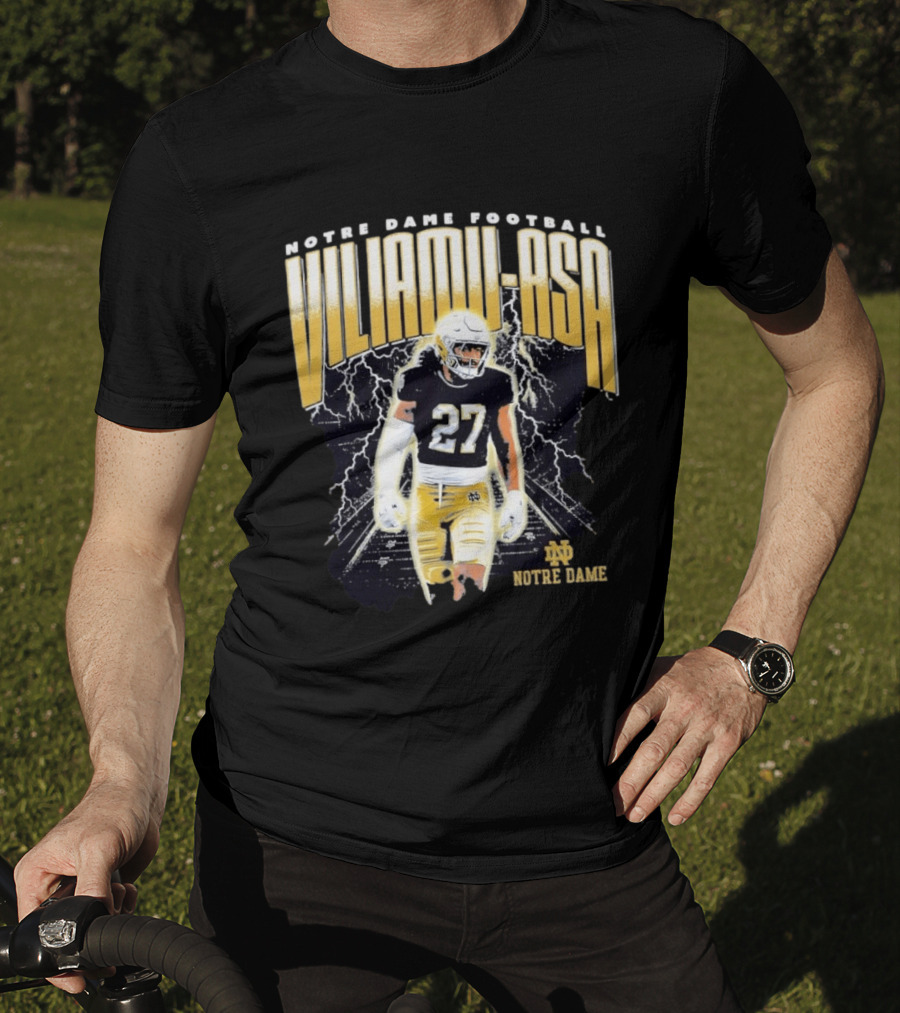 Notre Dame Viliamu Asa No 27 Football Lightning T-Shirt
