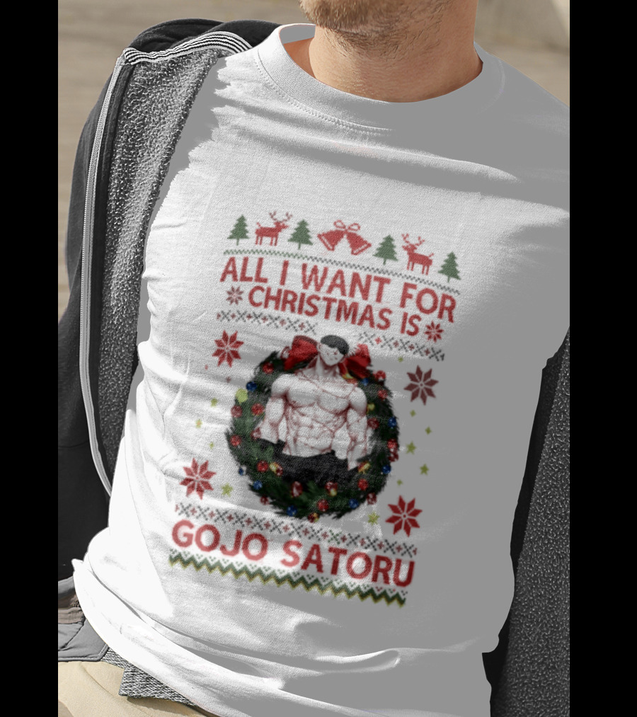 All I Want For Christmas Is Gojo Satoru Festive Holiday Anime Ugly Christmas T-Shirt