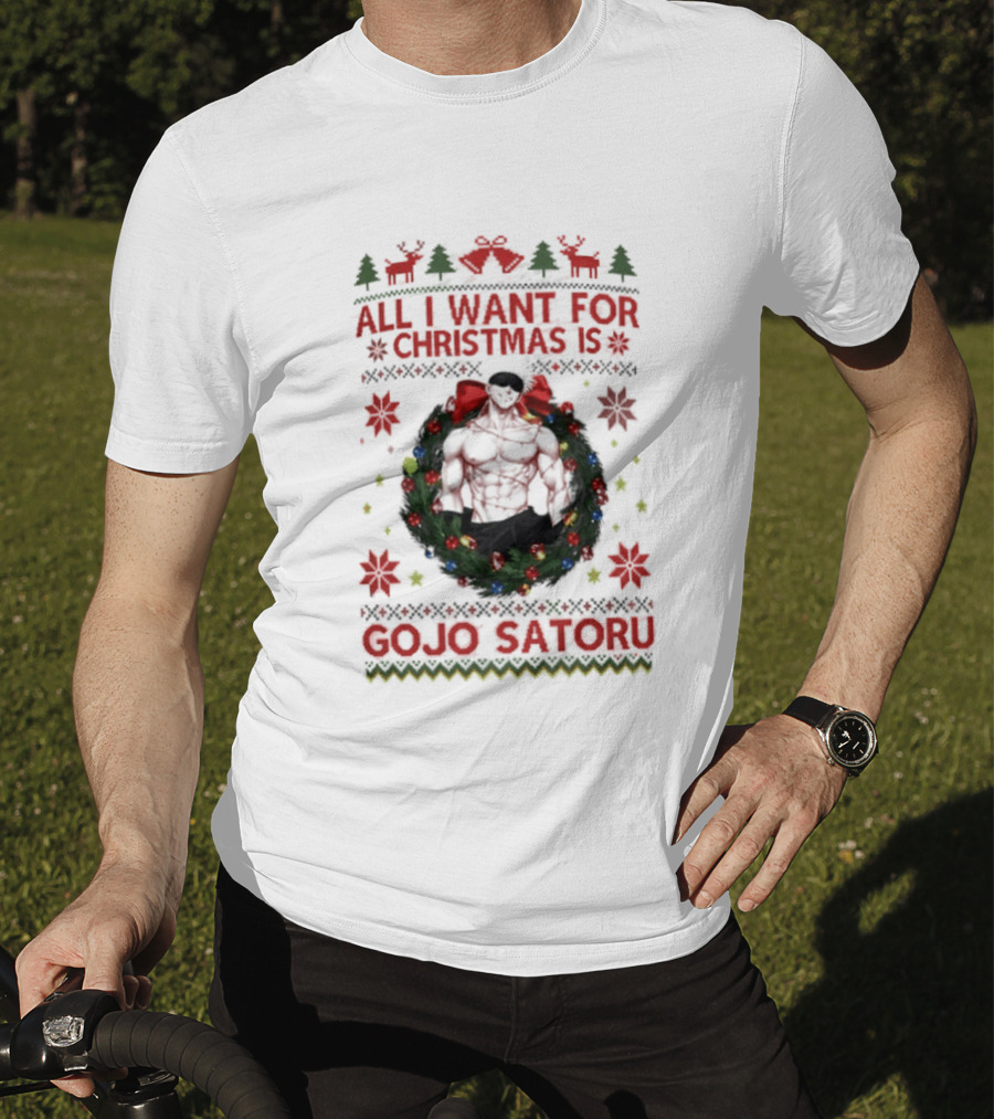 All I Want For Christmas Is Gojo Satoru Festive Holiday Anime Ugly Christmas T-Shirt
