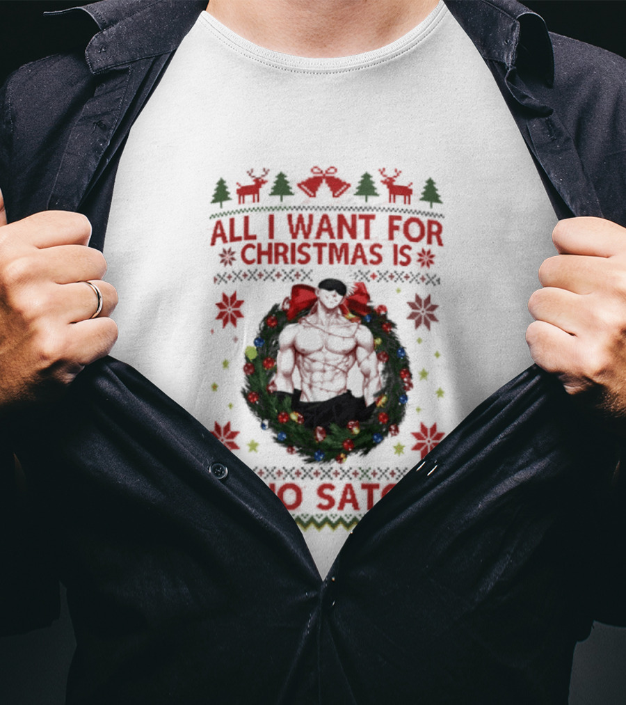 All I Want For Christmas Is Gojo Satoru Festive Holiday Anime Ugly Christmas T-Shirt
