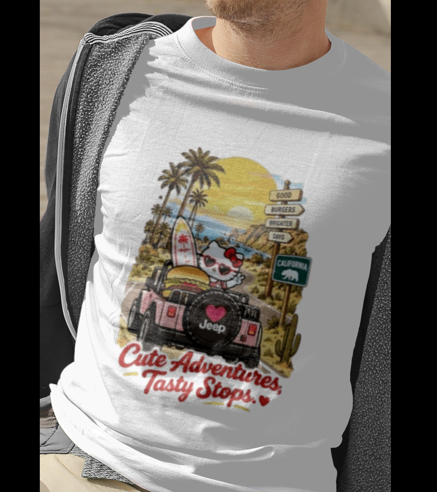 Cute Adventures Tasty Stops California Jeep Beach Burger Good Vibes T-Shirt