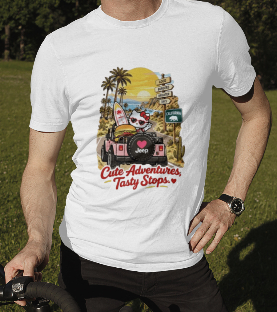 Cute Adventures Tasty Stops California Jeep Beach Burger Good Vibes T-Shirt