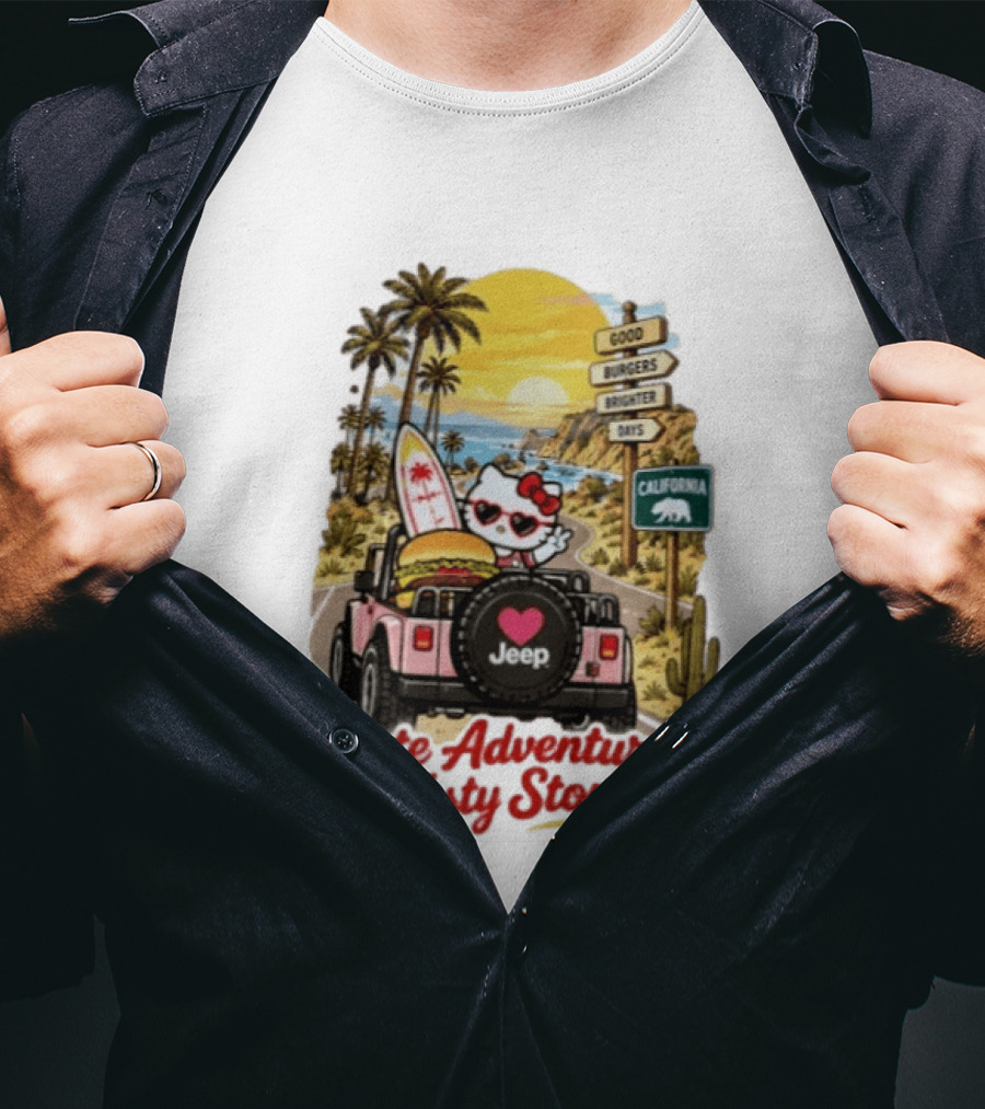 Cute Adventures Tasty Stops California Jeep Beach Burger Good Vibes T-Shirt