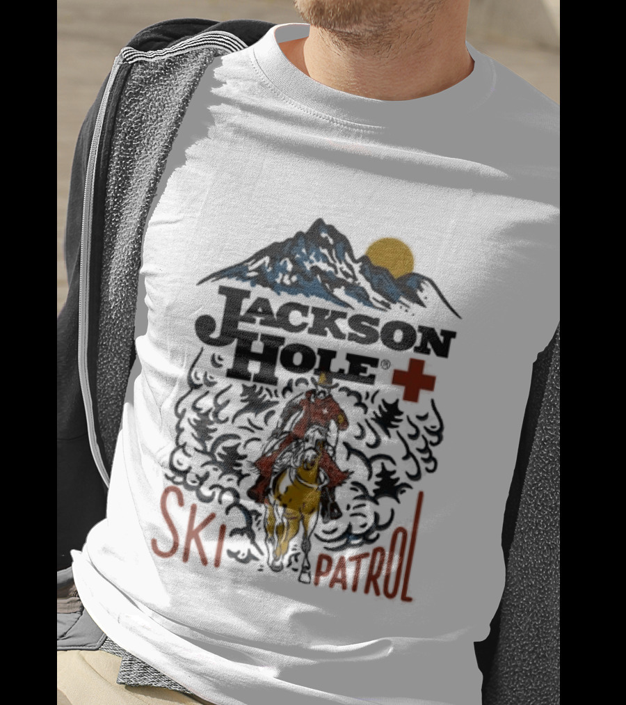 Jackson Hole Wyoming Mountain Cowboy Ski Patrol Adventure T-Shirt