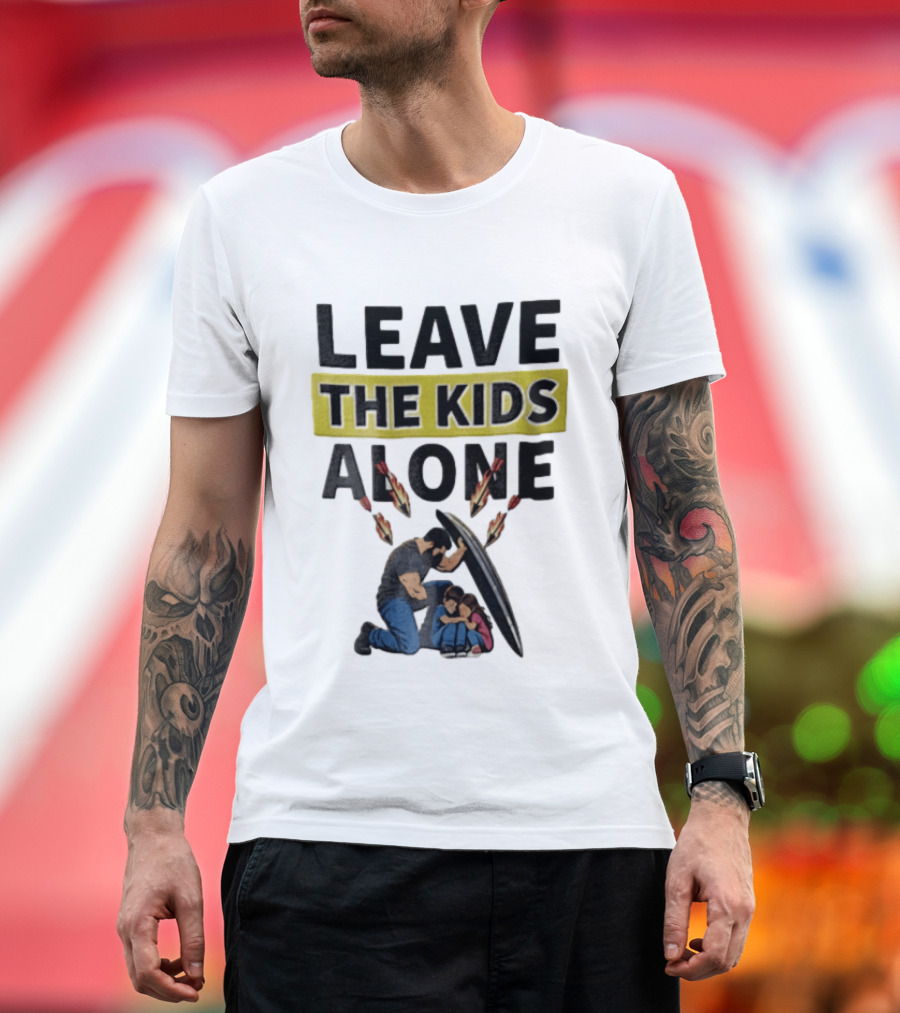 Leave The Kids Alone Bearded Man Shielding Children From Arrows T-Shirt
