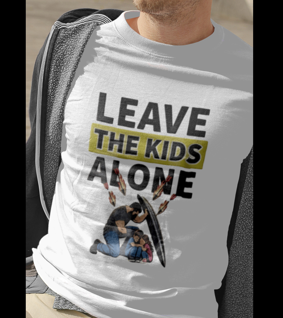 Leave The Kids Alone Bearded Man Shielding Children From Arrows T-Shirt