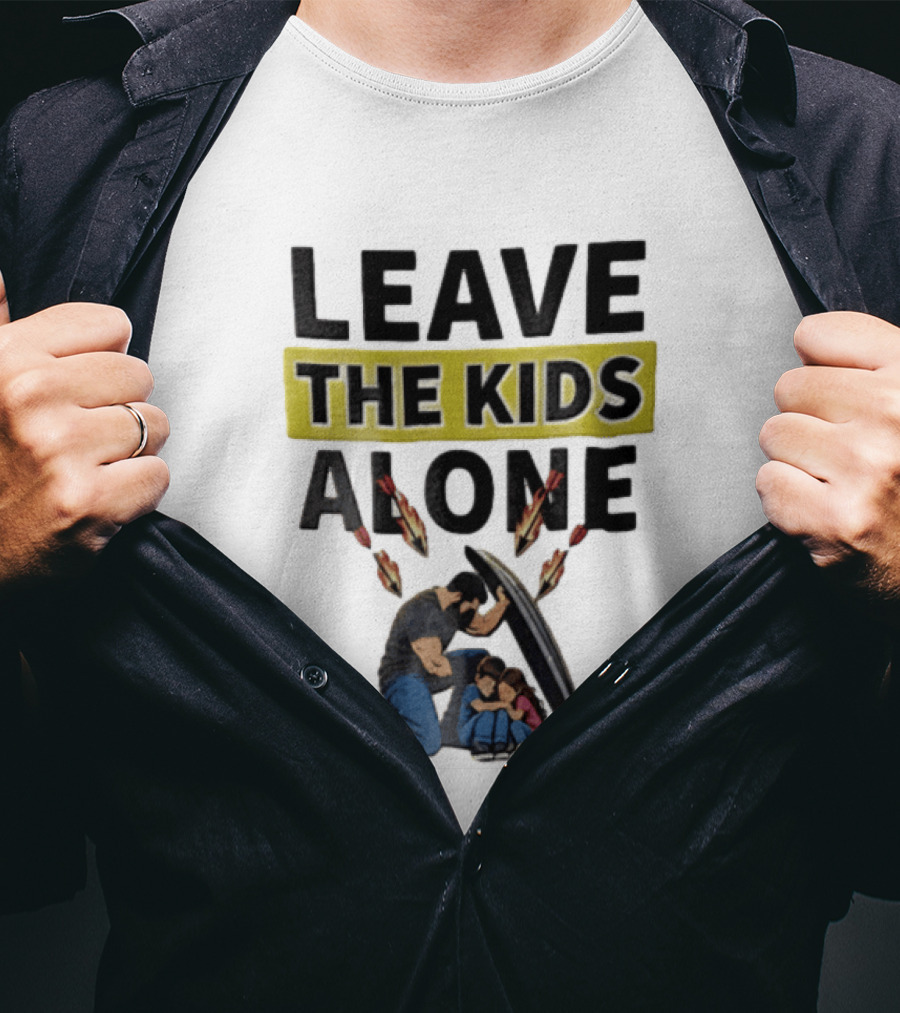 Leave The Kids Alone Bearded Man Shielding Children From Arrows T-Shirt