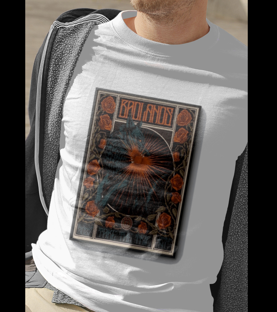 BADLANDS Festival Aug 20 22 2027 Take The Trip Stokterweg 14 Lottum Netherlands Retro Wolf And Roses T-Shirt