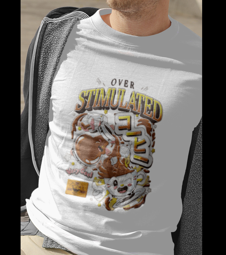 Over Stimulated Coffee Pot Pouring Very Coffee Cartoon Cute T-Shirt
