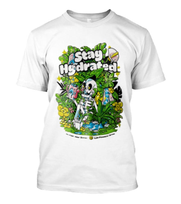 Stay Hydrated Quirky Skeleton Watering Lush Greenery And Flowers T-Shirt