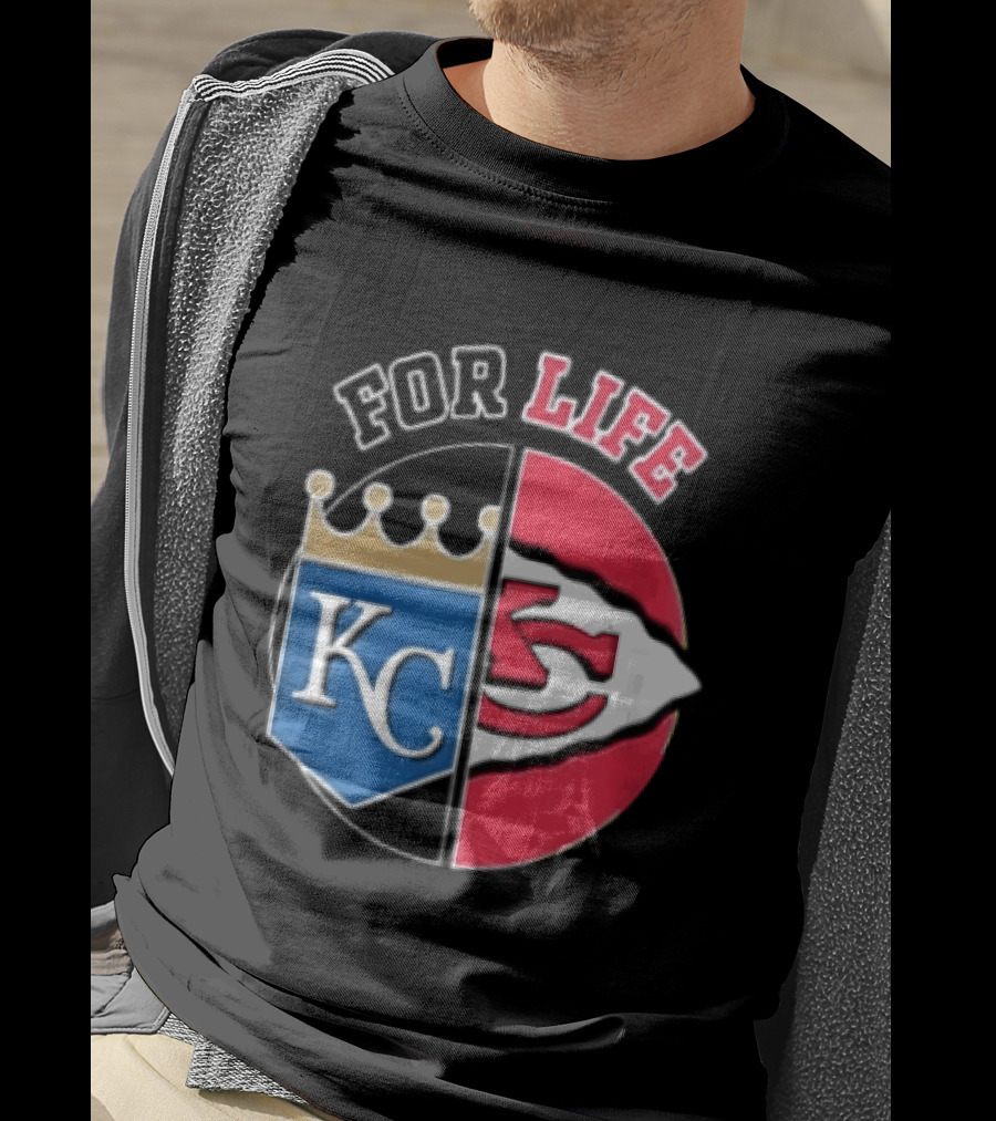 Kansas City Royals Chiefs For Life KC Arrowhead Split Crown T-Shirt