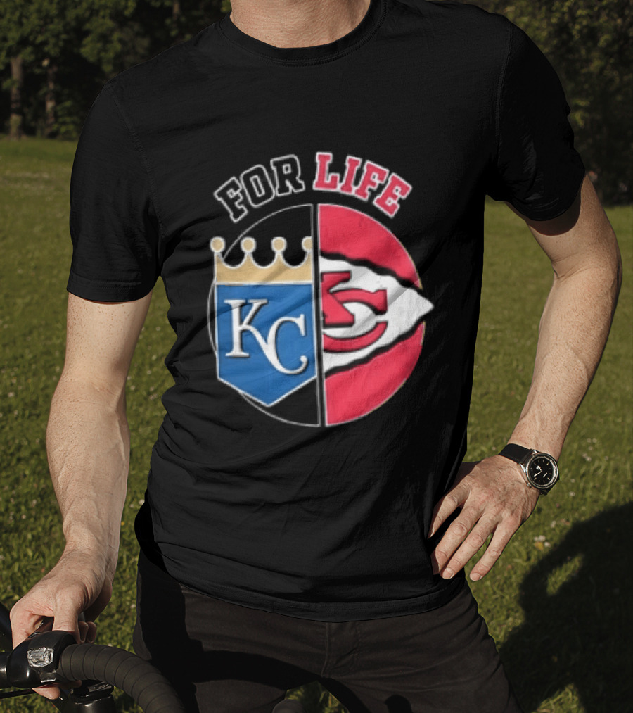 Kansas City Royals Chiefs For Life KC Arrowhead Split Crown T-Shirt