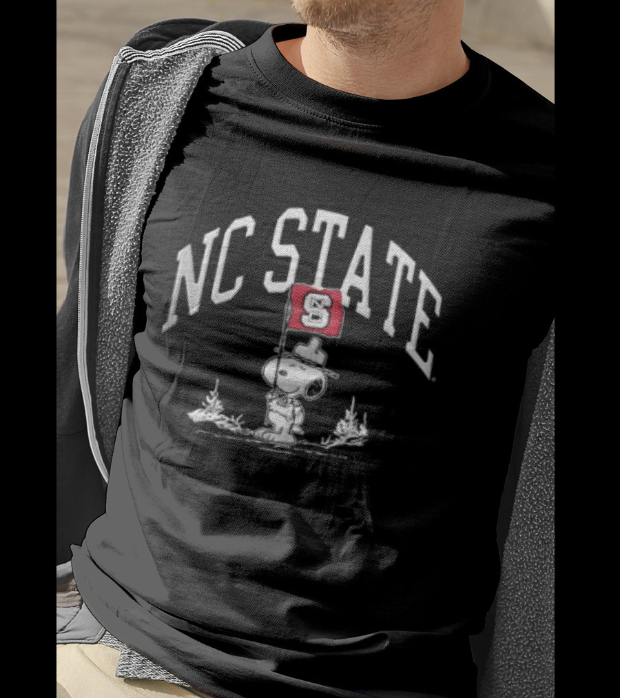 NC State Snoopy Scout Holding S Flag Cartoon T-Shirt