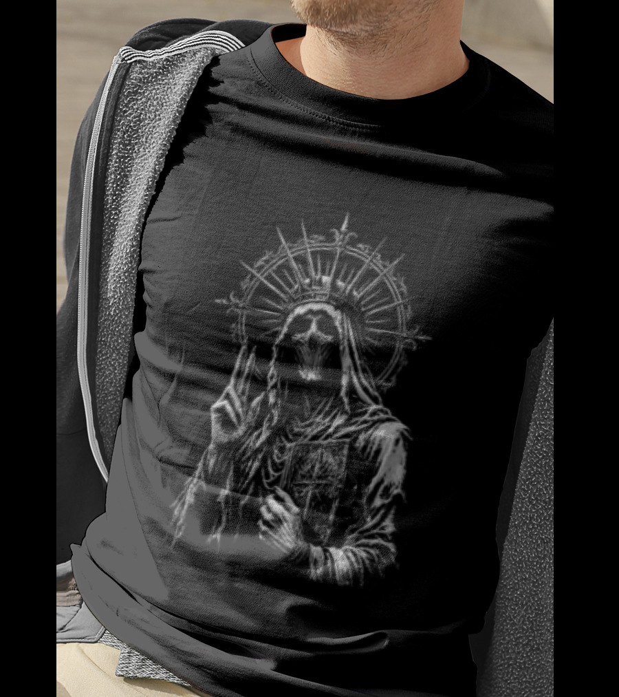 Skeletal Crowned Figure With Radiant Halo Holding Book T-Shirt