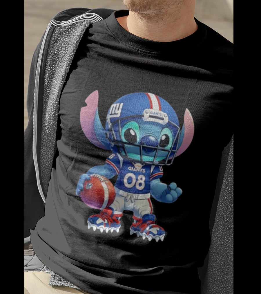 Stitch New York Giants Player Cartoon Collaboration 08 Football T-Shirt