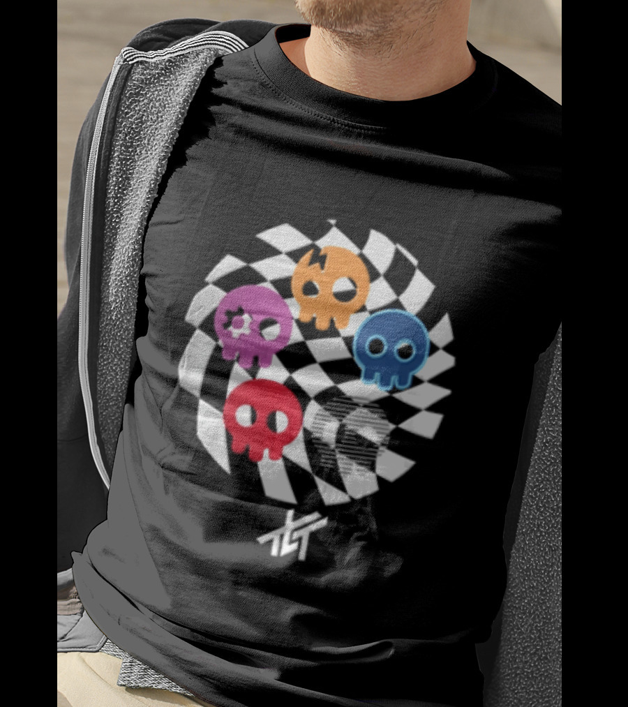 The Living Tombstone Five Colorful Skulls Checkered T-Shirt