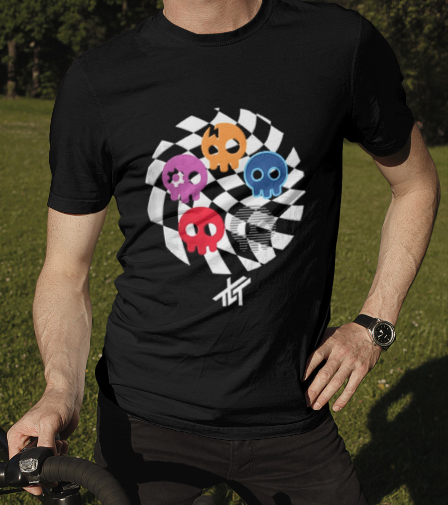 The Living Tombstone Five Colorful Skulls Checkered T-Shirt