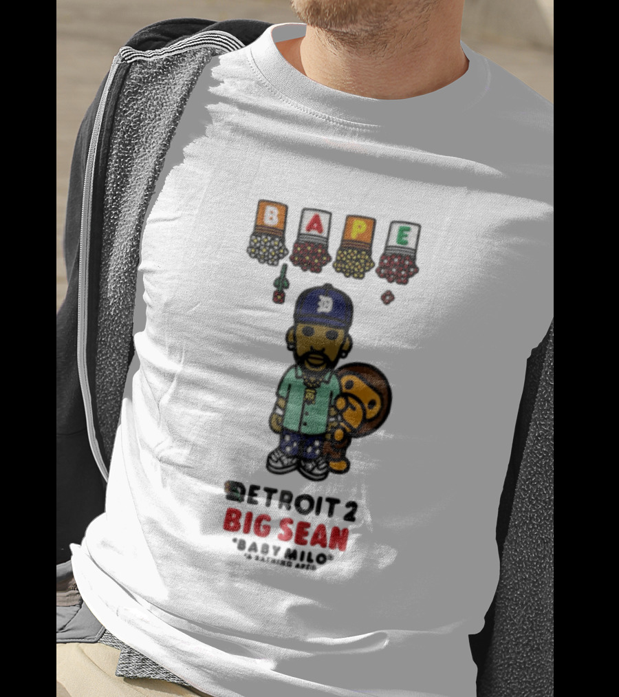 BAPE Big Sean Detroit 2 Baby Milo Cartoon Man Wearing Cap T-Shirt