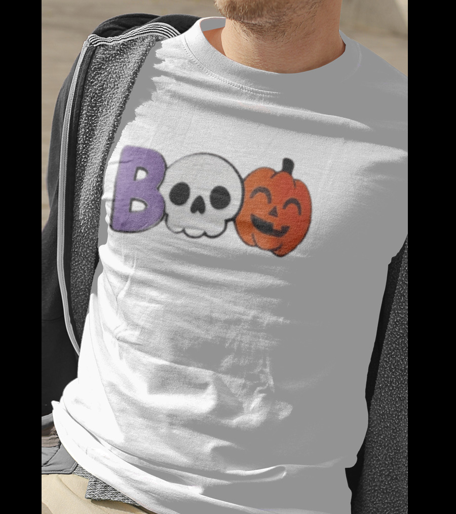 BOO Skull Pumpkin Purple Letter Halloween Fun T-Shirt