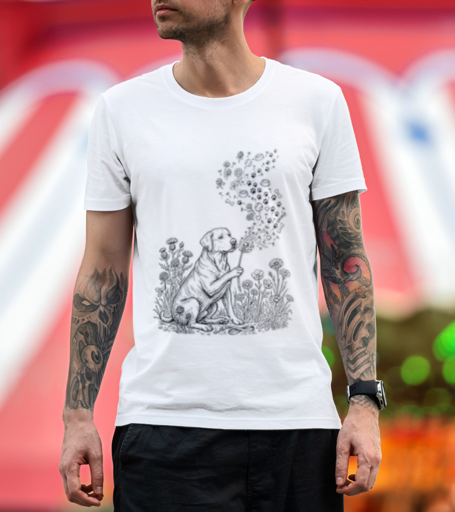 Floral Labrador Retriever Dandelion Dog With Flower T-Shirt