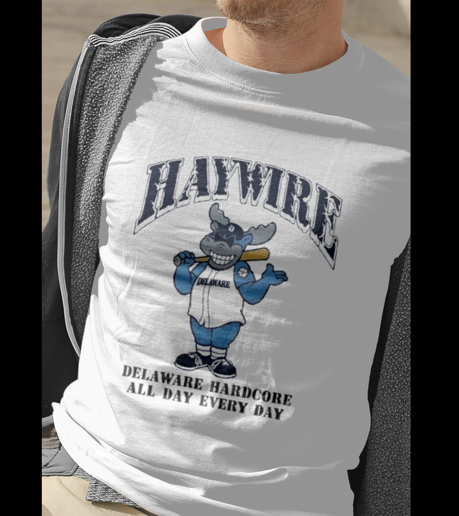 Haywire Wilmington Delaware Hardcore All Day Every Day Cartoon Bull With Baseball Bat T-Shirt
