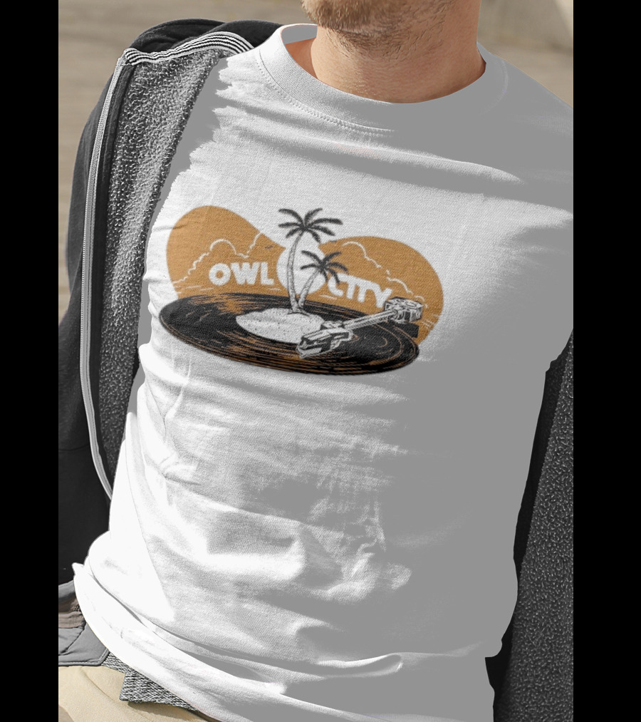 Owl City Vinyl Beach Paradise With Palm Trees T-Shirt