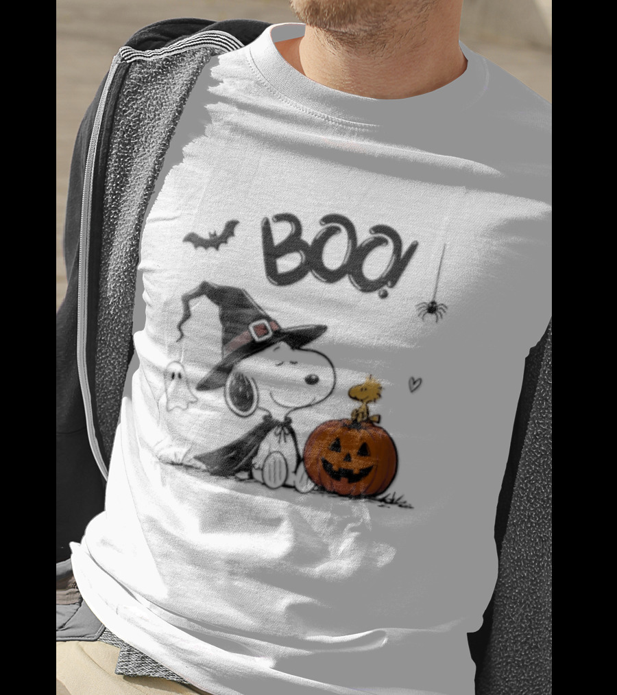Peanuts BOO Snoopy Witch Hat Woodstock Pumpkin Halloween T-Shirt