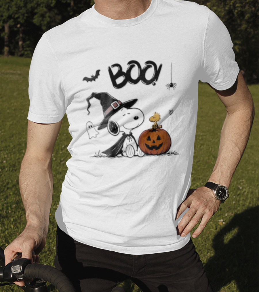 Peanuts BOO Snoopy Witch Hat Woodstock Pumpkin Halloween T-Shirt