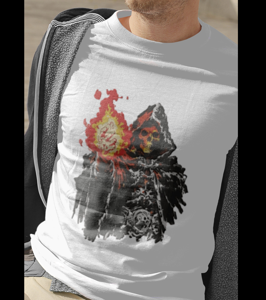 Skeleton Holding Fire Skeletor Hooded Cloak And Fiery Fist T-Shirt