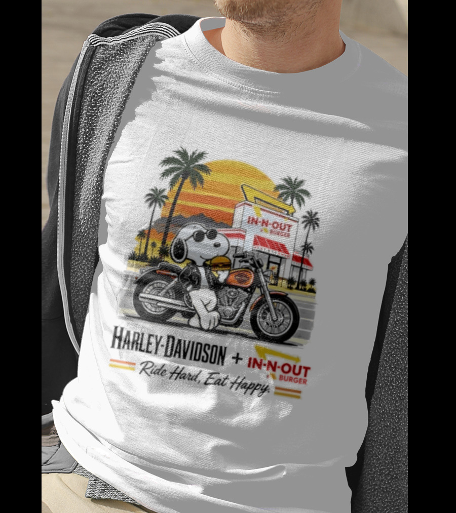 Snoopy Harley Davidson In N Out Burger Ride Hard Eat Happy T-Shirt