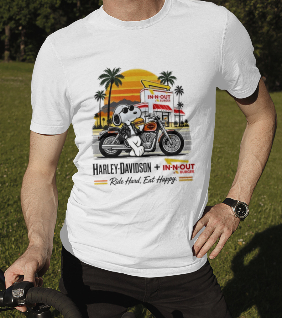 Snoopy Harley Davidson In N Out Burger Ride Hard Eat Happy T-Shirt