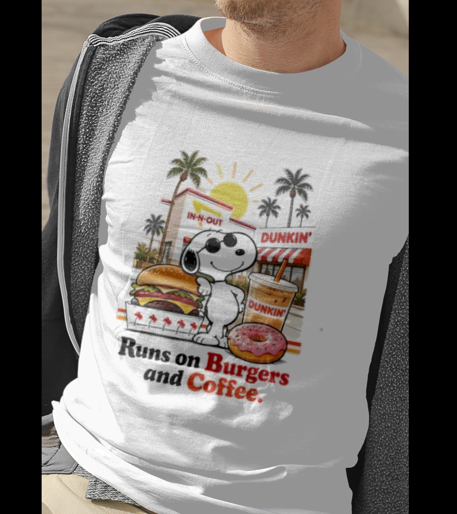 Snoopy Enjoys In N Out Burgers Dunkin Coffee Donuts California Sunshine T-Shirt