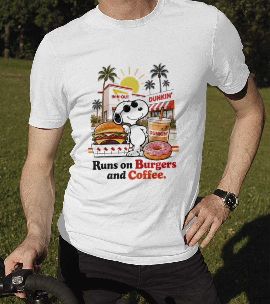 Snoopy Enjoys In N Out Burgers Dunkin Coffee Donuts California Sunshine T-Shirt